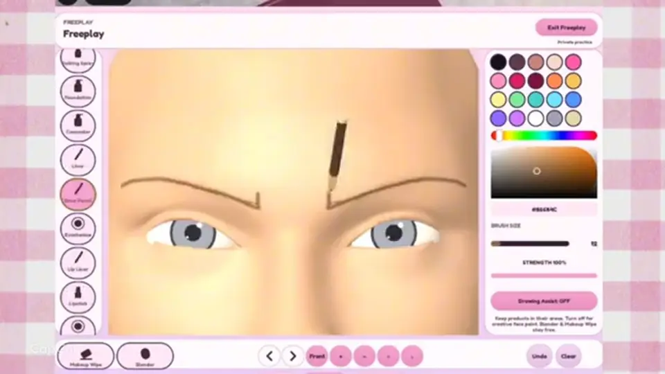 Makeup Mania vanity — brows with mirror on and brow colors selected