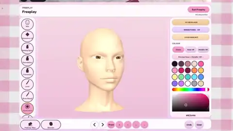 Makeup Mania vanity — arrows rotating the face and zoom moving in